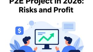 Концептуальная иллюстрация по выбору прибыльных P2E проектов 2026 года с анализом рисков от Icorumble